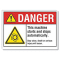 Danger Sign, 3 1/2 in Height, 5 in Width, Polyester, Horizontal Rectangle, English