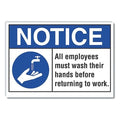 All Employees Must Wash Hands Before Returning To Work., 5 in W x 3 1/2 in H, LCU5-0002-RD_5X3.5