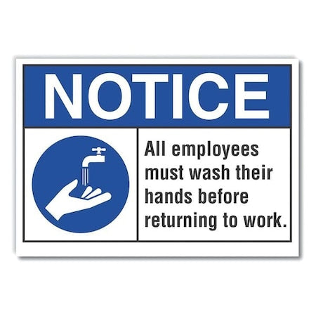 All Employees Must Wash Hands Before Returning To Work., 5 in W x 3 1/2 in H, LCU5-0002-RD_5X3.5