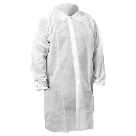 Lightweight Lab Coat, M, Polypropylene, Snap, Elastic Cuff, Serged Seam