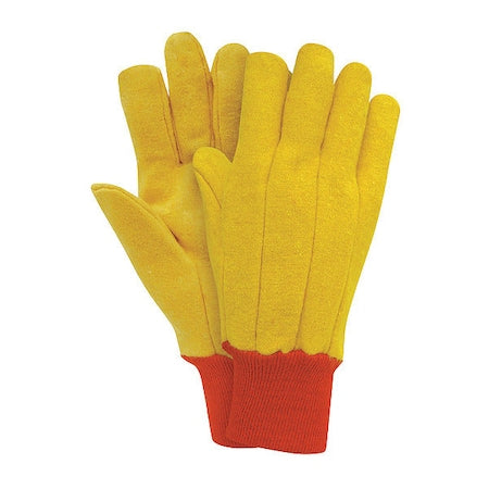 Canvas Gloves, Cotton/Polyester, None Uncoated, Knit, Yellow, L, 1 PR