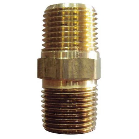 Hex Nipple Brass Hex Nipple, 1/8 in Male NPT X 1/8 in Male NPT, 10 PK