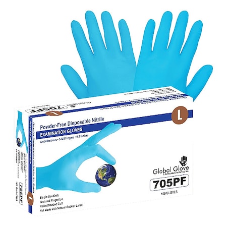 Disposable Gloves, 5 mil, Nitrile, Powder-Free, M, 100 PK, Blue