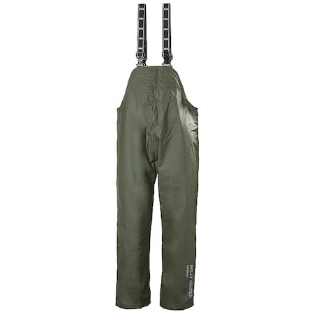 Rain Bib Overall, Polyester, 35 in Inseam, 54 in to 56 in Waist, 35 mil Thickness, Green, 6XL