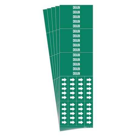 Pipe Marker, Adhesive, White, Drain, PK5, 7090-3C-PK