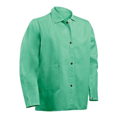 FR Welding Jackets, Cotton, 9 oz, 30 in Length, Snap Closure, 2 Pockets, Green, 4XL