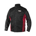 Welding Jacket, Leather, 9 oz, 32 in Length, Button, Velcro Closure, 2 Pockets, Black, XL