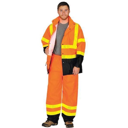 Rainsuit, Polyester/Polyurethane, 6.2 mil Thick, Packable Hood in Collar, Orange, 4XL/5XL