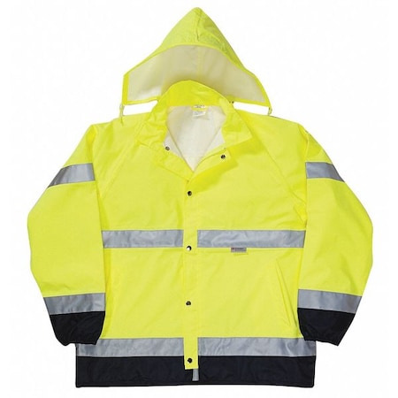 Breathable Rain Jacket, Polyester, Class 3 R, Green/Yellow, 5XL