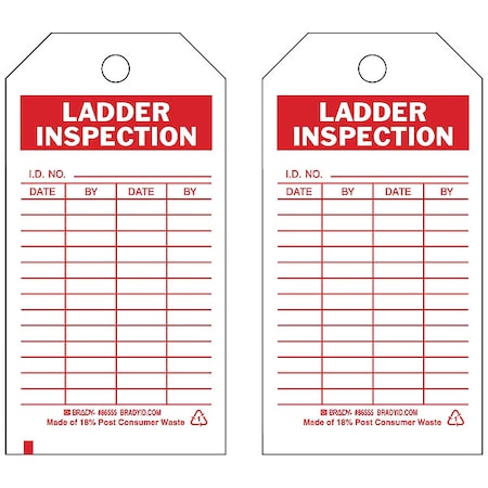 Tag, Inspection, Polyester, 5 3/4 in H x 3 in W, Red on White, Rectangle, 10 PK