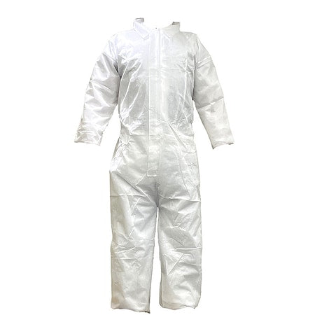 Disposable Coverallss, Collared, S, PP SMS, Open Wrist, Open Ankle, Serged Seam, White, 25 PK