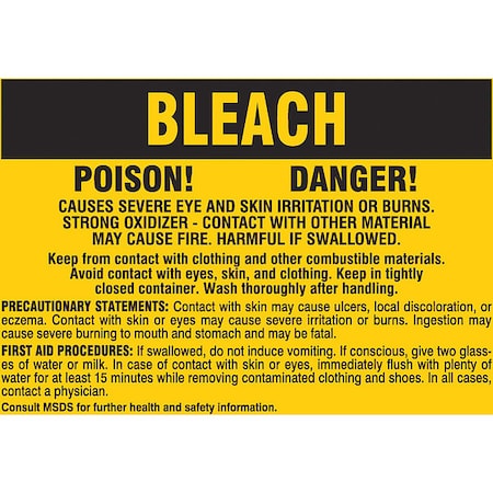 Label, Bleach, Polyester, 2 7/8 in W, 2 in H