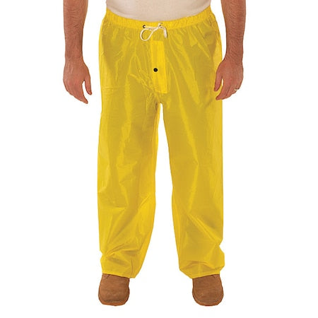Rain Pants, Polyurethane, 28 in Inseam, Drawstring Closure, Yellow, Size S