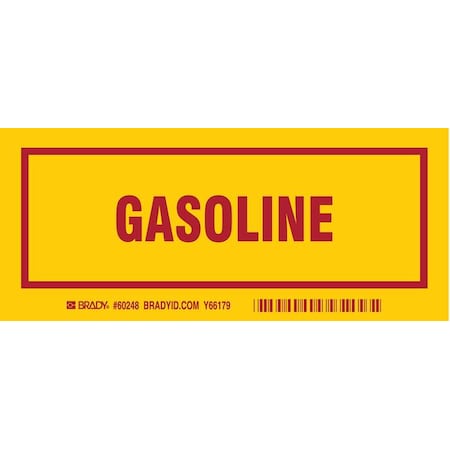 Container Label, Gasoline, Polyester, 7 in W, 3 in H