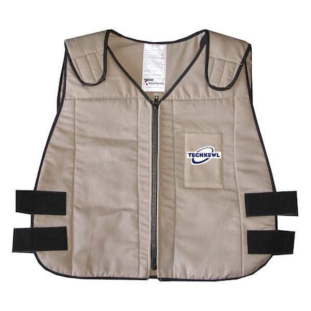 Cooling Vest, Cotton, Cold Pack Inserts, 2 to 3 hr Max Cooling Time, Zipper Closure, 27 in Length