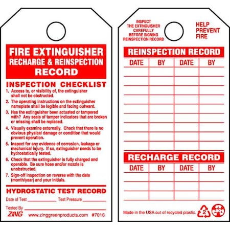 Fire Extinguisher Tag, 5 3/4 in Height, 3 in Width