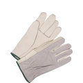 Leather Drivers Gloves, Shirred Slip-On Cuff, Straight Thumb, Beige / Gray, L, 1 PR