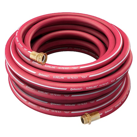 3/4 in ID x 50 ft L Garden Hose, EPDM Tube, Red, Brass x Brass Fitting