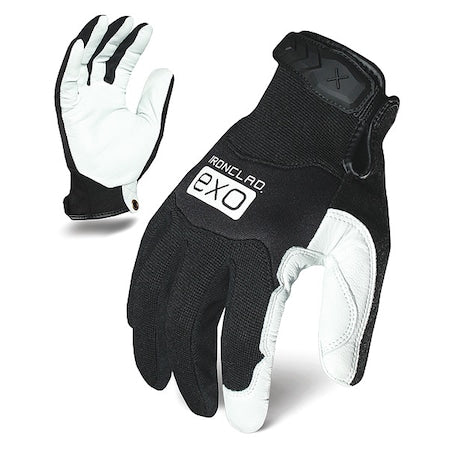 EXO Pro Leather Mechanics Gloves, Single Layer, Neoprene, Full Finger, Black/White, M (8), 1 Pair