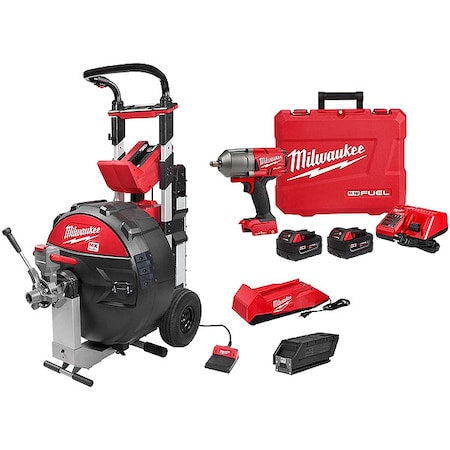 M18 FUEL 1/2" HTIW w/ ONE-KEY, Friction Ring Kit + MX FUEL Sewer Drum Machine POWERTREDZ Cable Kit