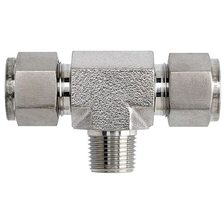 Tee, SS, Comp 1/8", Comp 1/8", MNPT 1/8"