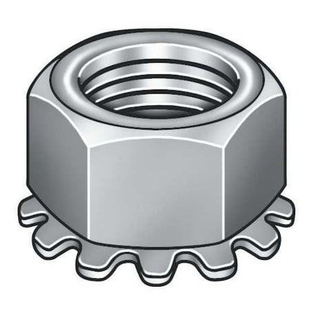 External Tooth Lock Washer Lock Nut, 5/16"-24, Steel, Grade 2, Zinc Plated, 21/64 in Ht, 100 PK