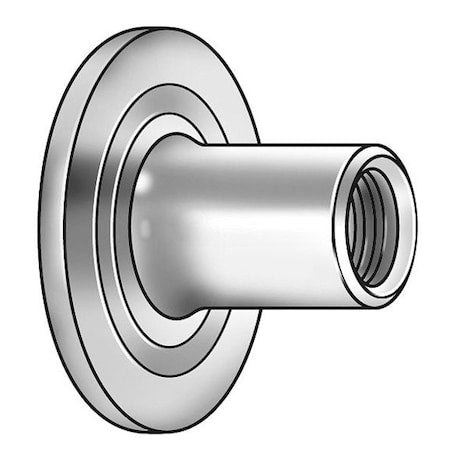 Round Weld Nut, 1/4"-20, Steel, 25/32 in Base Dia, 3/64 in Ht, 9/16 in Barrel Ht, Steel, 100 PK