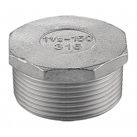 3/4 in MNPT 304 Stainless Steel Hex Head Plug, Class 150, 300 psi Max Pressure