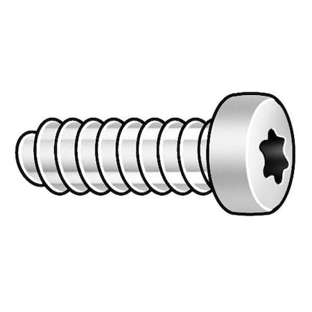 Thread Cutting Screw, M2 x 10 mm, Trivalent Clear Chromate, Zinc Steel Pan Head Torx Drive, 25 PK