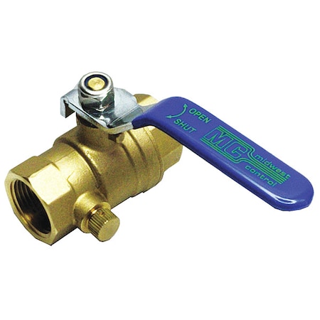 1/2" FNPT Brass Ball Valve with Drain Inline