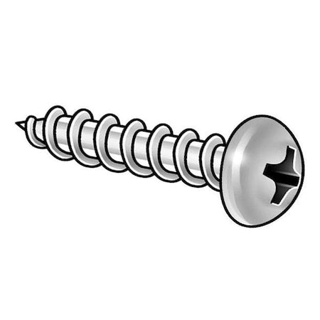 Sheet Metal Screw, #10 x 1 in, Plain 18-8 Stainless Steel Truss Head Phillips Drive, 100 PK