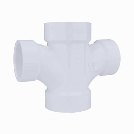 PVC Double Reducing Sanitary Tee, Hub, 2 in x 2 in x 1 1/2 in x 1 1/2 in Pipe Size
