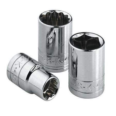 3/8 " Drive, 3/8" SAE, Socket, 12 Points,  Steel, Chrome, 3/8 in
