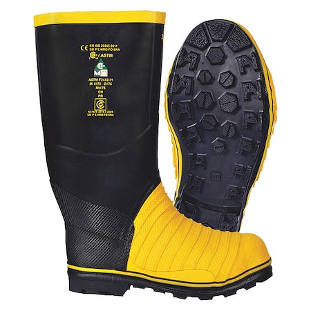 Unisex Viking(R) Miner 49er Tall Rubber Boots, Steel Toe, 16" Height, Black/Yellow, 5