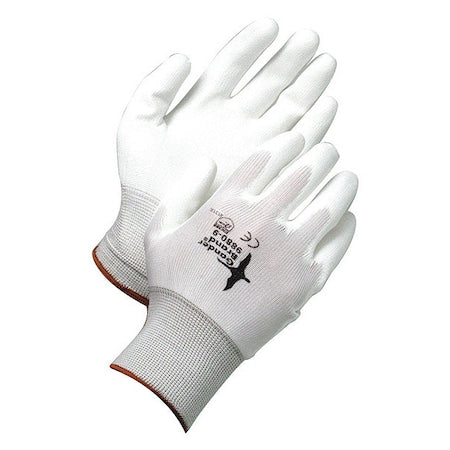 Coated Gloves, Polyurethane, Smooth, Palm, Not Rated Abrasion Level, White, XS (6) 1 PR