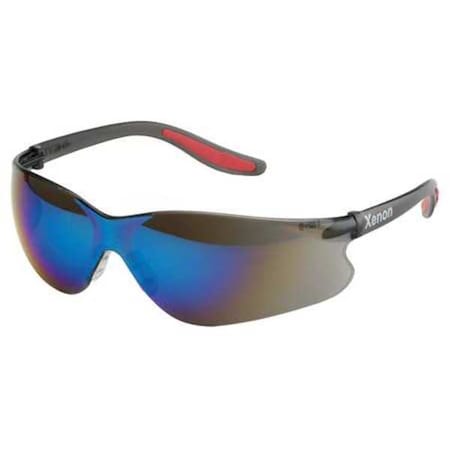 Xenon, Safety Glasses, Uncoated, Blue Mirror Lens, Black Frame, Frameless