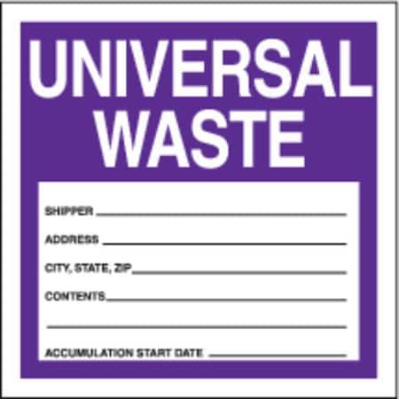 Haz Waste Label,Universal Waste,4x4 in,Poly,250/RL, PK250