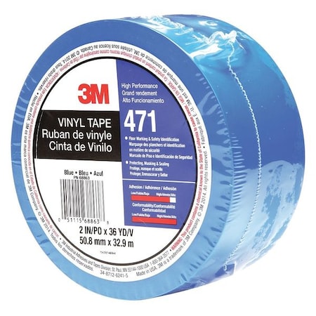 Floor Marking Tape, vinyl, No Legend, Blue, 2 in W., 5.2 mil Thickness
