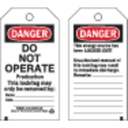 Danger Tag, Polyester, 5 3/4 in H x 3 in W, Black/Red on White, Rectangle, 25 PK