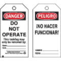 Danger Bilingual Tag, Danger/Peligro, Polyester, 3 in Width, 5 1/2 in Height, Write On Surface: Yes