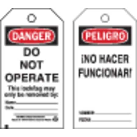 Danger Bilingual Tag, Danger/Peligro, Polyester, 3 in Width, 5 1/2 in Height, Write On Surface: Yes