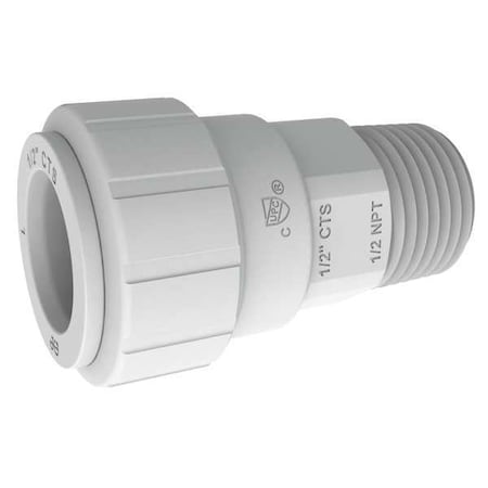 Push-Fit Adapter Fitting, 1 in Tube Size, Plastic, White