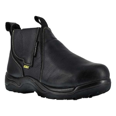 Men's Chelsea Boot, 8 W, Steel Toe, 6 in H, Black, FE690
