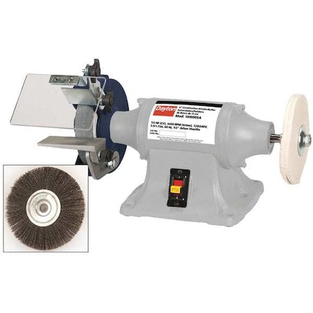 Bench Grinder & Buffer, 6 in Max. Wheel Dia, 3/4 in Max. Wheel Thickness, 36 Grinding Wheel Grit
