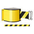 Warehouse Quick Mount Retractable Belt Barrier, Yellow, 18 ft Length, No Legend, Powder Coated