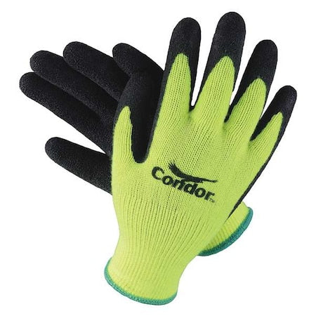 Hi-Vis Coated Gloves, Latex, Crinkled, Palm, 3 Abrasion Level, Yellow, XL (10) 1 PR