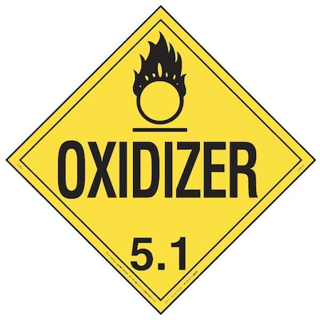 DOT Container Placard, Oxidizer, Rigid Vinyl, 10-3/4" W x 10-3/4" H