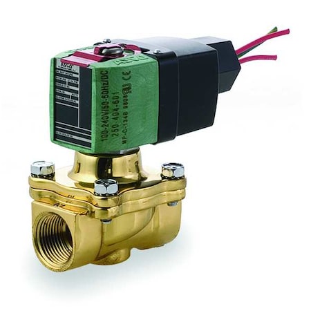 Solenoid Valve, 2-Way, 2-Position, Normally Closed, 1-1/2 in Pipe Size, 100V to 240V AC/DC, Brass