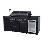 82.5" 6-Burner 83,500 BTU Black Outdoor Kitchen Island Grill Sink + Refrigerator