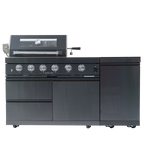 65" 4-Burner 72,000 BTU Black Outdoor Kitchen Island Grill + Side Burner + Rotisserie kit